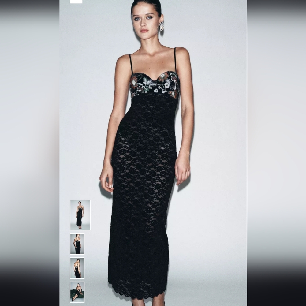 Zara Elegant Black Lace Maxi Dress